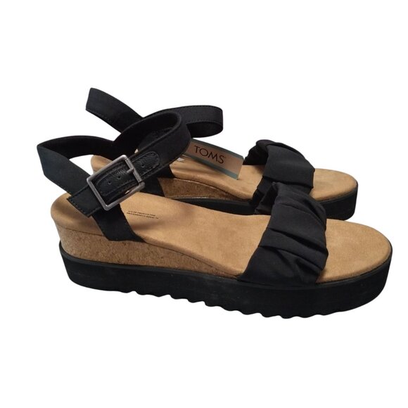 Toms Women's Size 11 Diana Black Woven Ruched Stretch Sandals Wedge Platform NEW - Picture 1 of 6